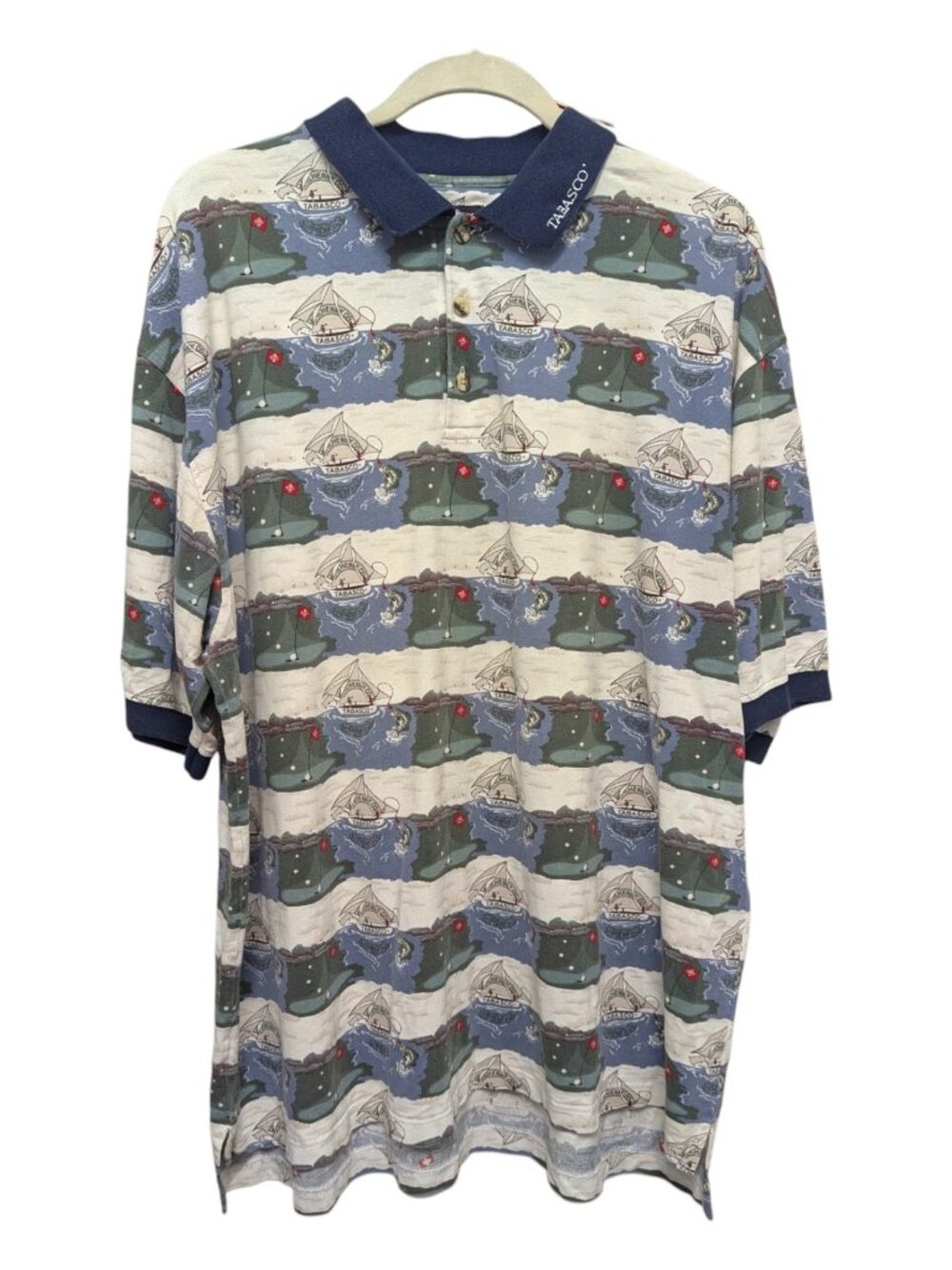 Tabasco 1990s Vintage All-Over Print Logo Golf Course Polo Shirt Men Size XL